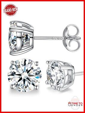 Moissanite Stud Earrings D Color VVS1 Lab Created S925 Sterling Silver Plated